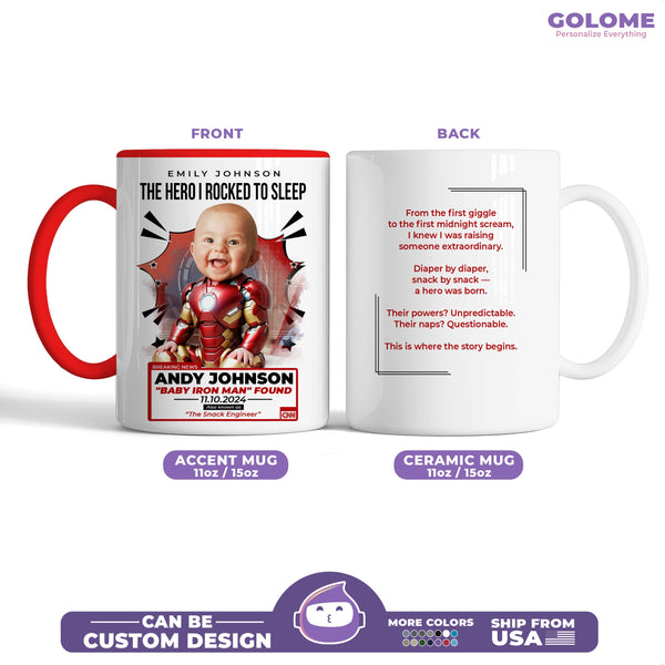Custom Baby Iron Man Mug – Funny Personalized Gift for Mom | Superhero Baby Design